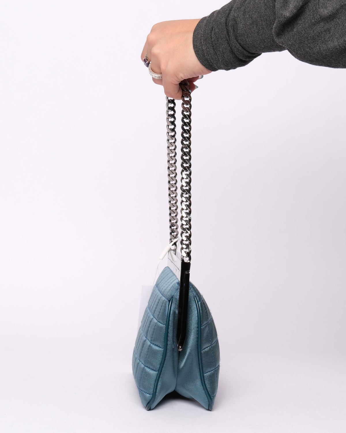 Chanel Teal Satin Chocolate Bar Frame Bag