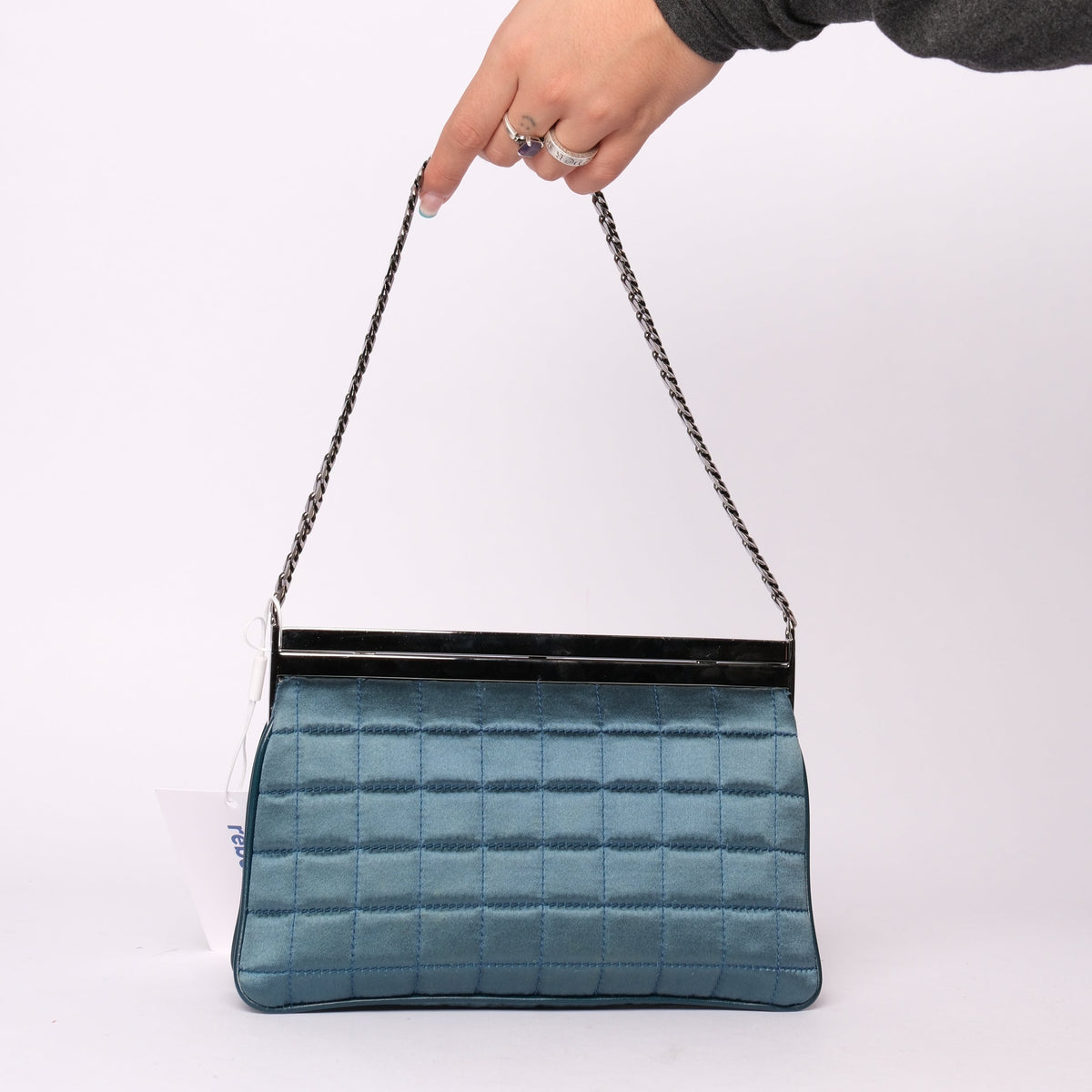Chanel Teal Satin Chocolate Bar Frame Bag