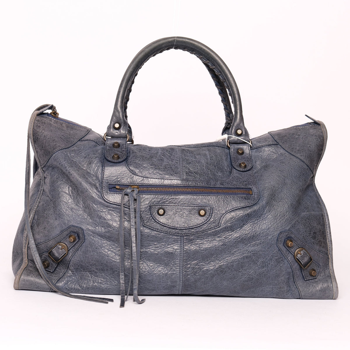 Balenciaga Navy Blue Work City Bag w/ Bronze Hardware