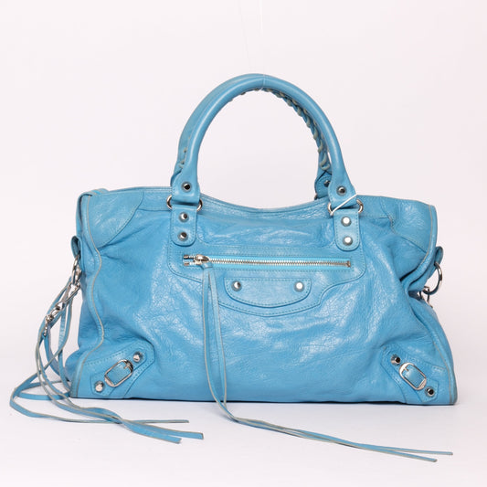 Balenciaga Sky Blue City Bag w/ Silver Hardware