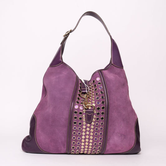 Gucci Purple Suede Jumbo Studded Jackie Shoulder Bag