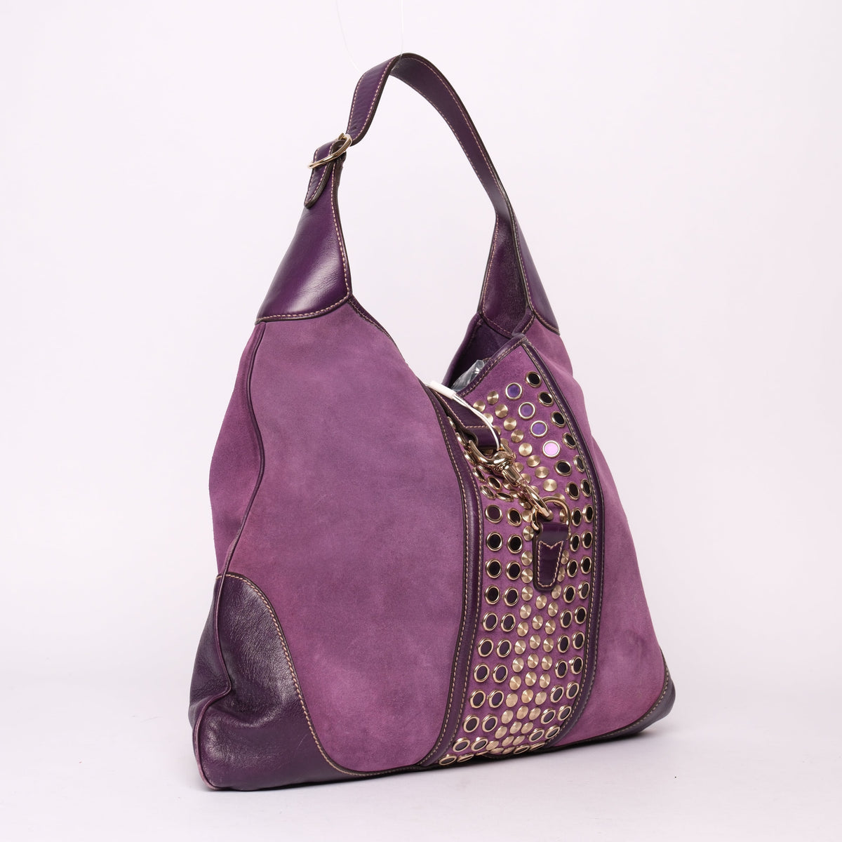 Gucci Purple Suede Jumbo Studded Jackie Shoulder Bag