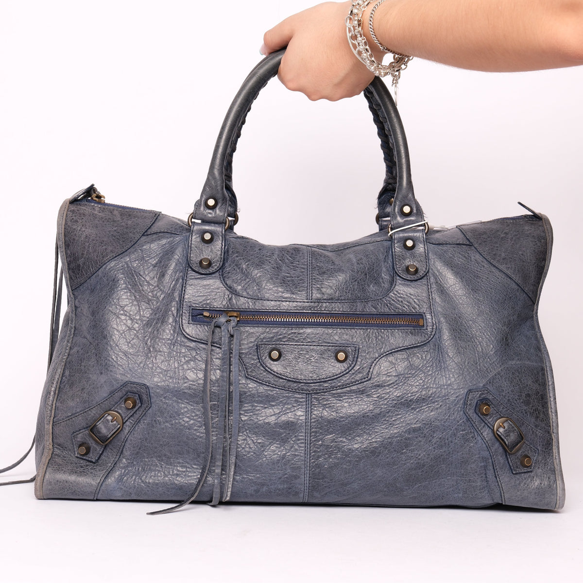 Balenciaga Navy Blue Work City Bag w/ Bronze Hardware