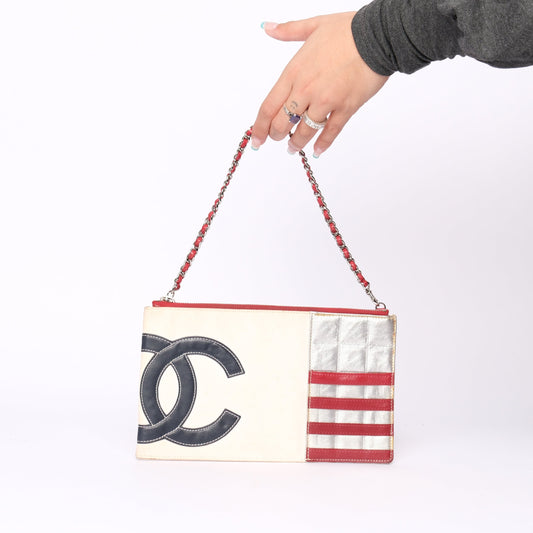 Chanel Beige Multicolored Canvas & Leather American Flag Pochette