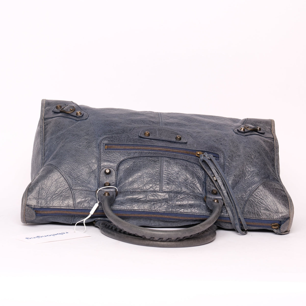 Balenciaga Navy Blue Work City Bag w/ Bronze Hardware