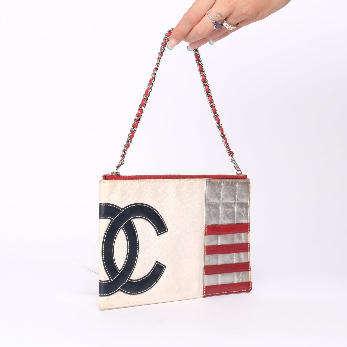 Chanel Beige Multicolored Canvas & Leather American Flag Pochette