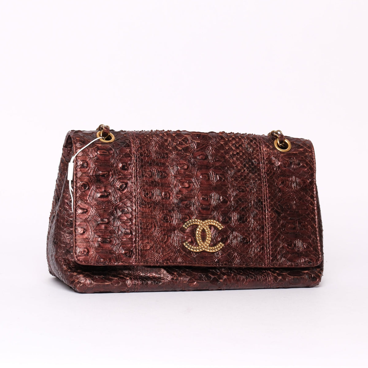 RARE Chanel Burgundy Tortoise Printed Python Shoulder Bag