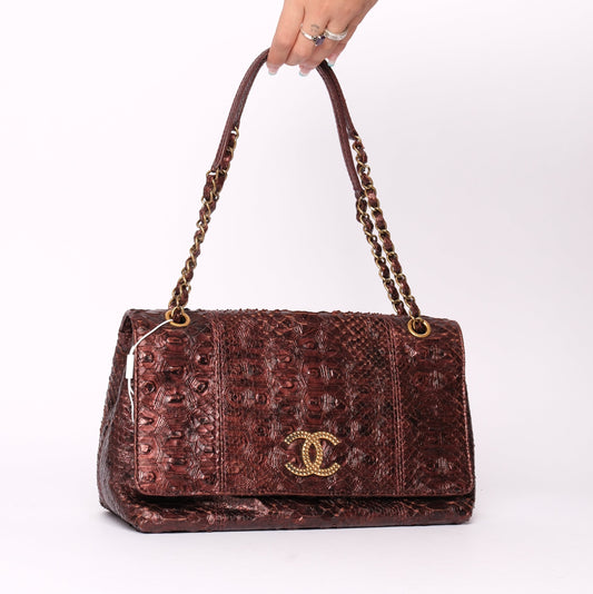 RARE Chanel Burgundy Tortoise Printed Python Shoulder Bag