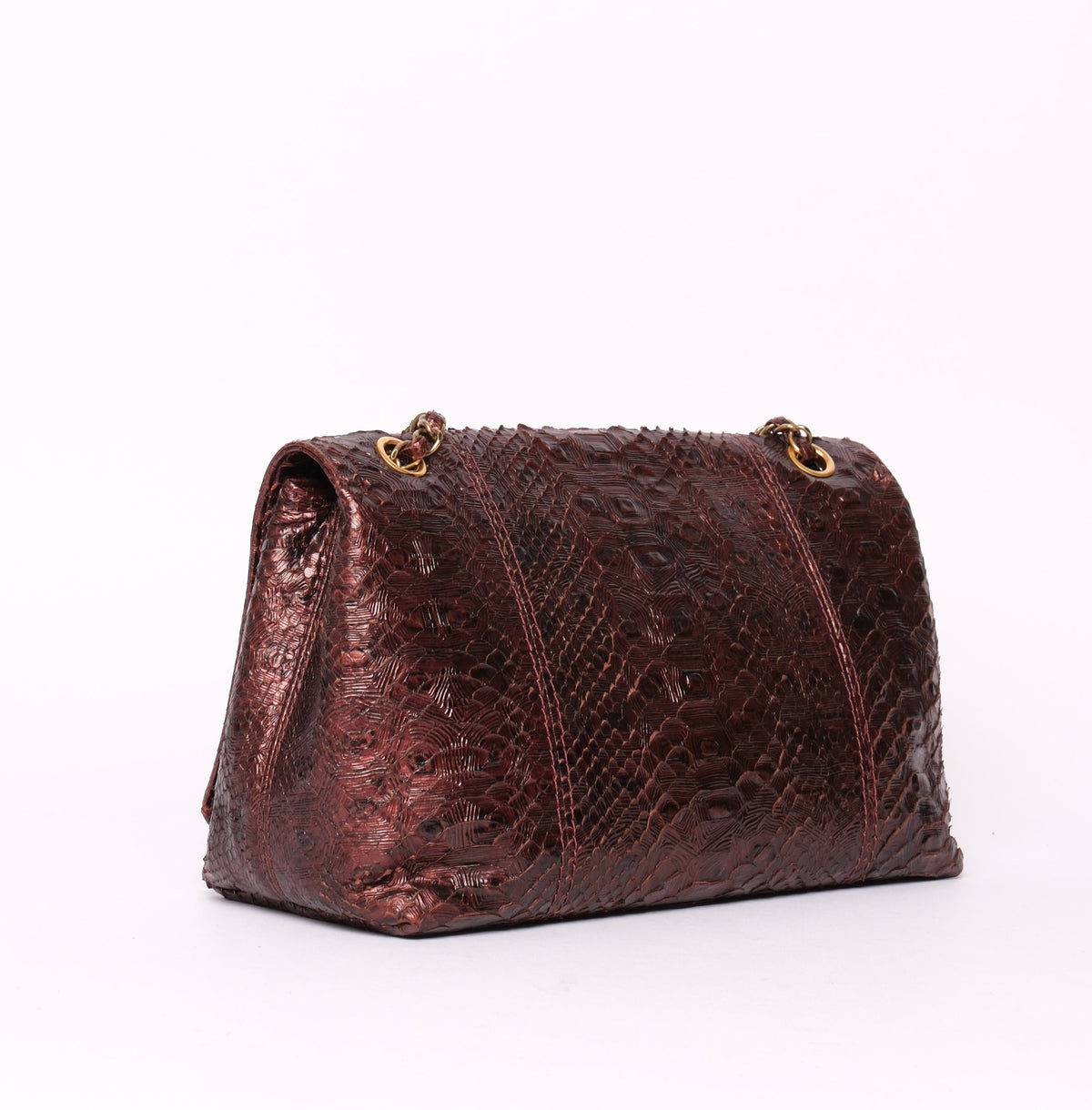 RARE Chanel Burgundy Tortoise Printed Python Shoulder Bag