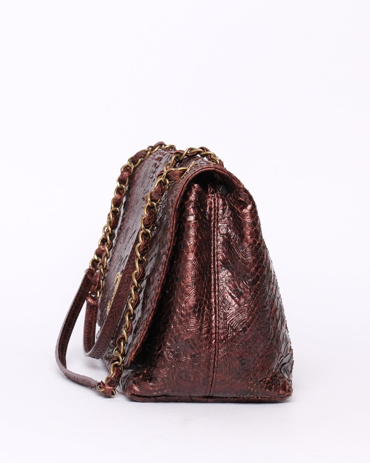 RARE Chanel Burgundy Tortoise Printed Python Shoulder Bag