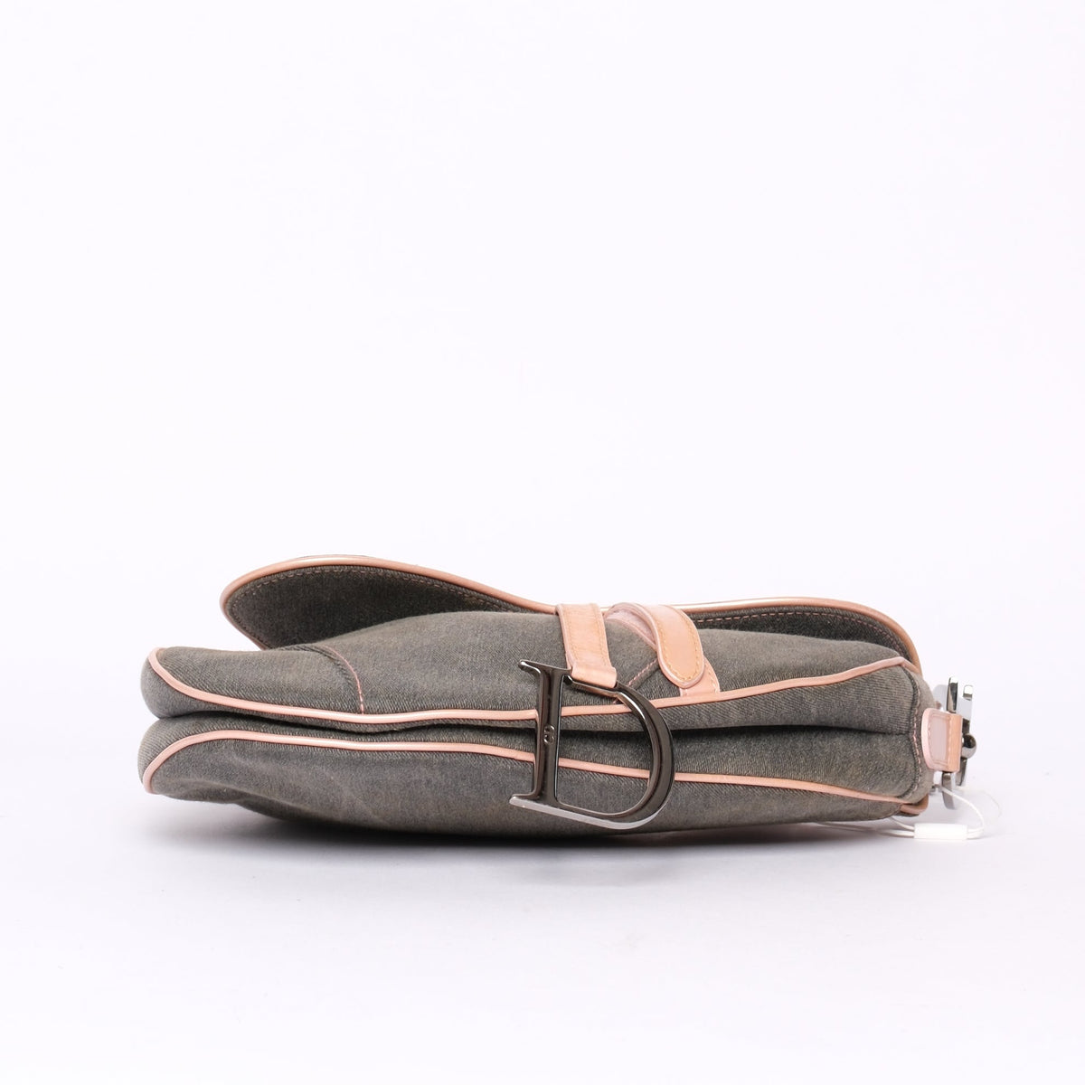 Christian Dior Gray Denim & Pink Patent Leather Saddle Bag