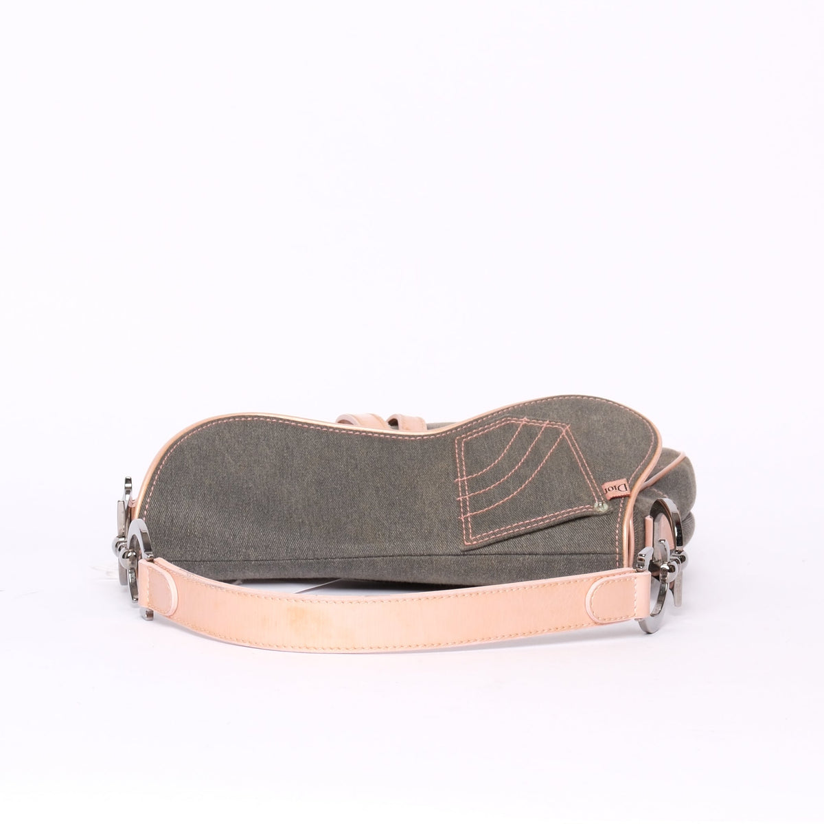 Christian Dior Gray Denim & Pink Patent Leather Saddle Bag