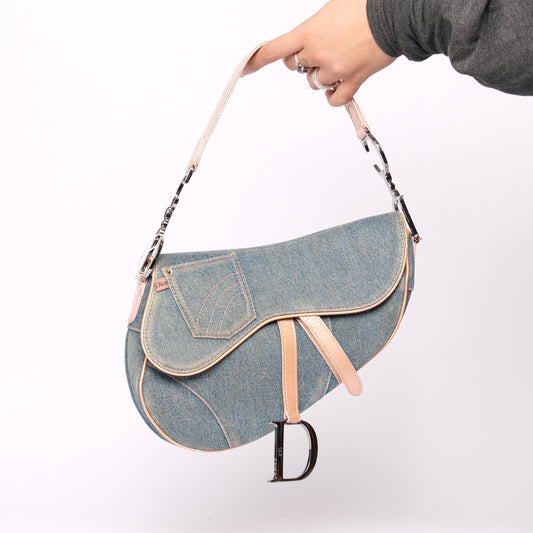 Christian Dior Denim & Leather Saddle Shoulder Bag