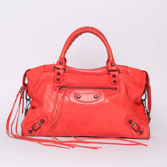 Balenciaga Fire Red City Bag w/ Bronze Hardware