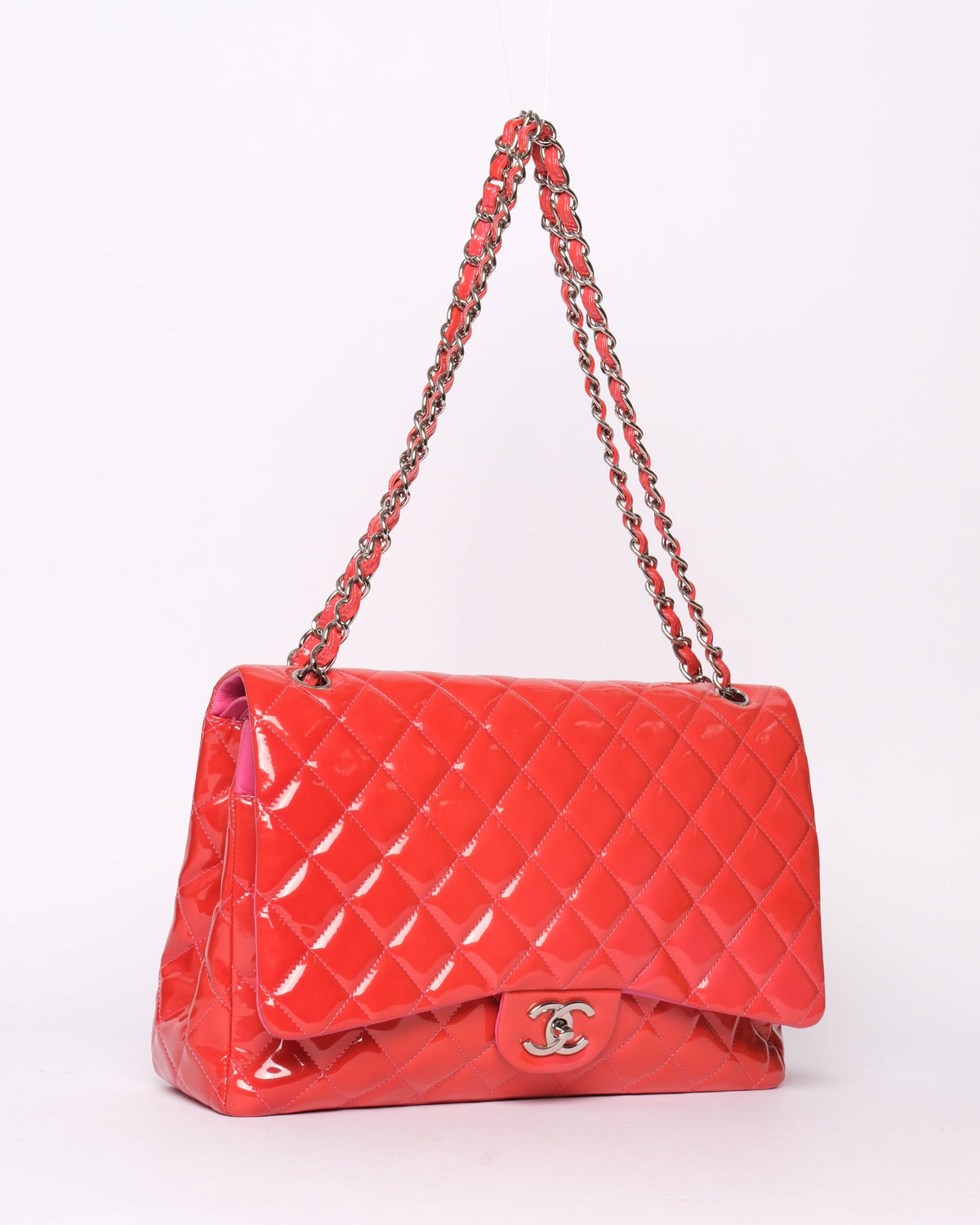 Chanel Red Patent Leather Quilted Matelasse Double Flap Shoulder Bag