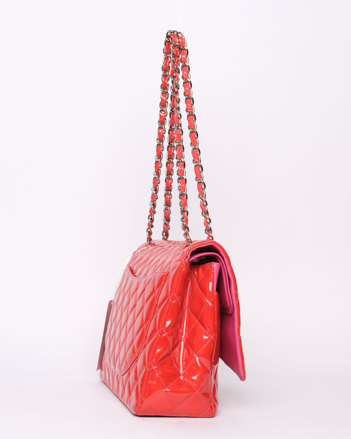 Chanel Red Patent Leather Quilted Matelasse Double Flap Shoulder Bag