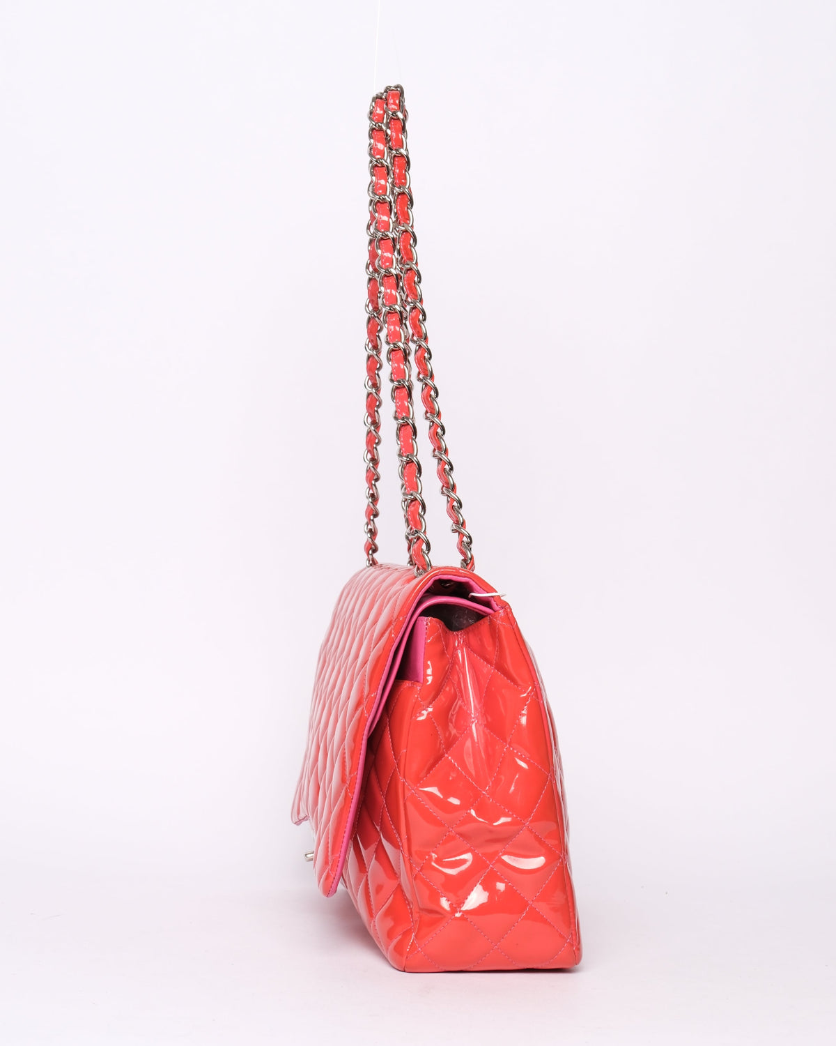 Chanel Red Patent Leather Quilted Matelasse Double Flap Shoulder Bag