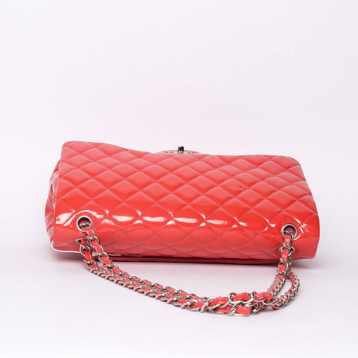 Chanel Red Patent Leather Quilted Matelasse Double Flap Shoulder Bag