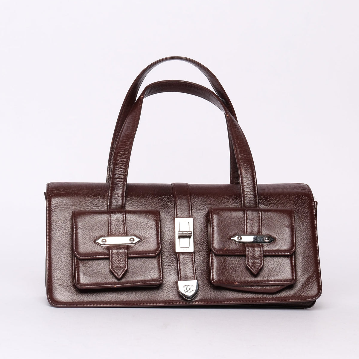 Chanel Burgundy Top Handle Double Pocket Tote Bag