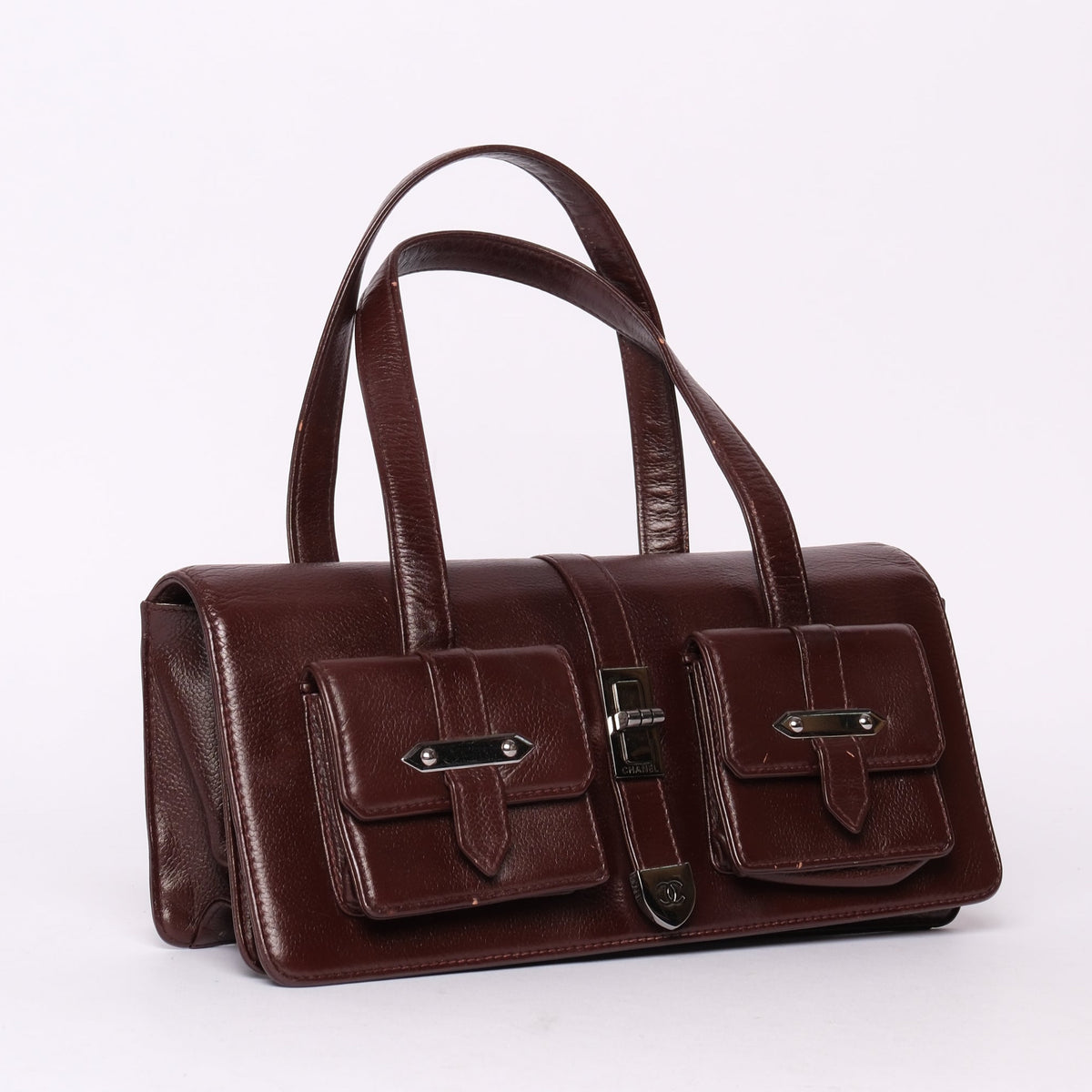 Chanel Burgundy Top Handle Double Pocket Tote Bag