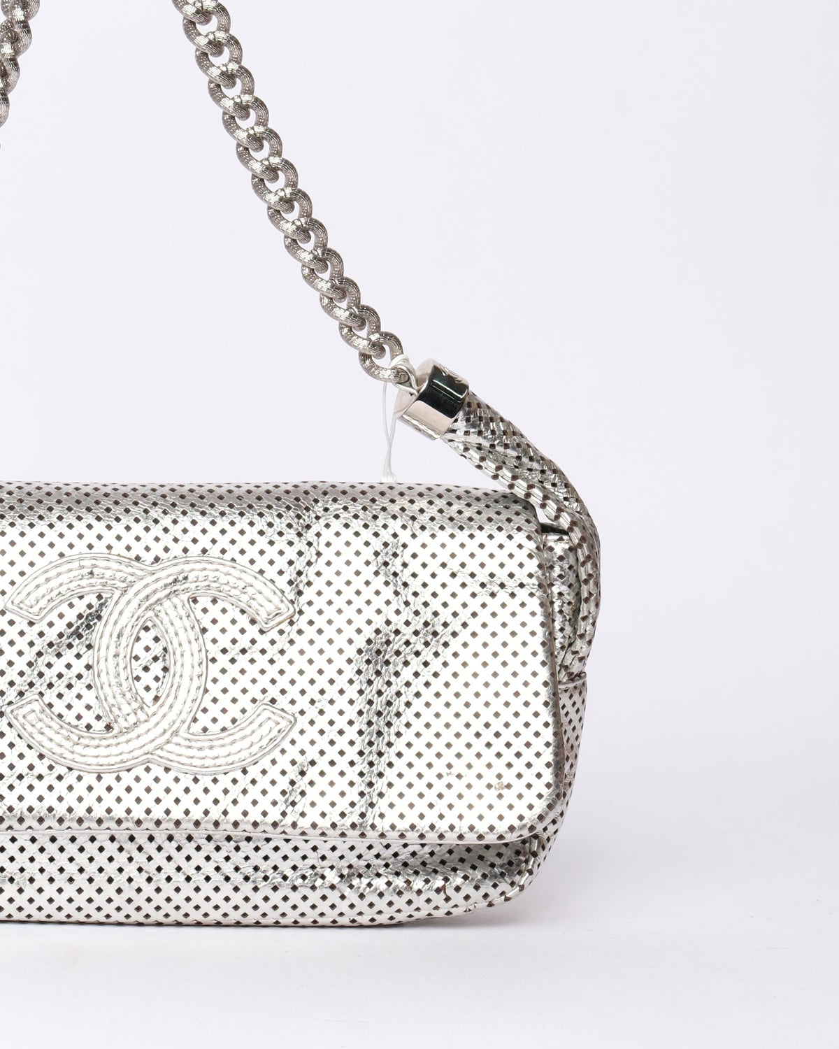 Chanel Silver Rodeo Drive Perforated Leather Shoulder Bag