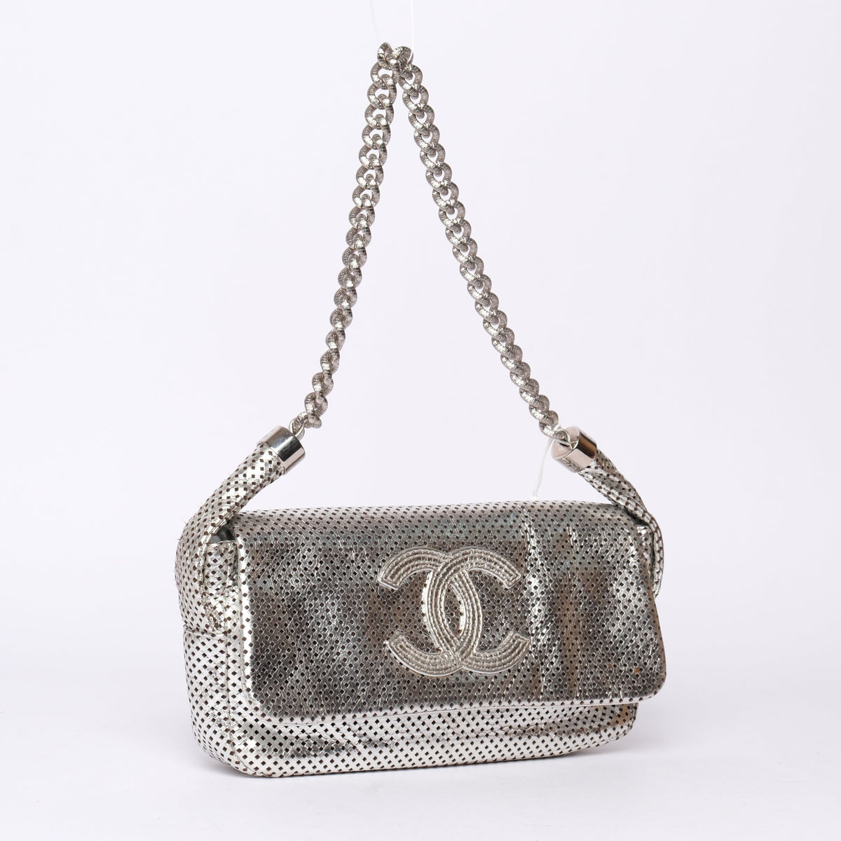 Chanel Silver Rodeo Drive Perforated Leather Shoulder Bag
