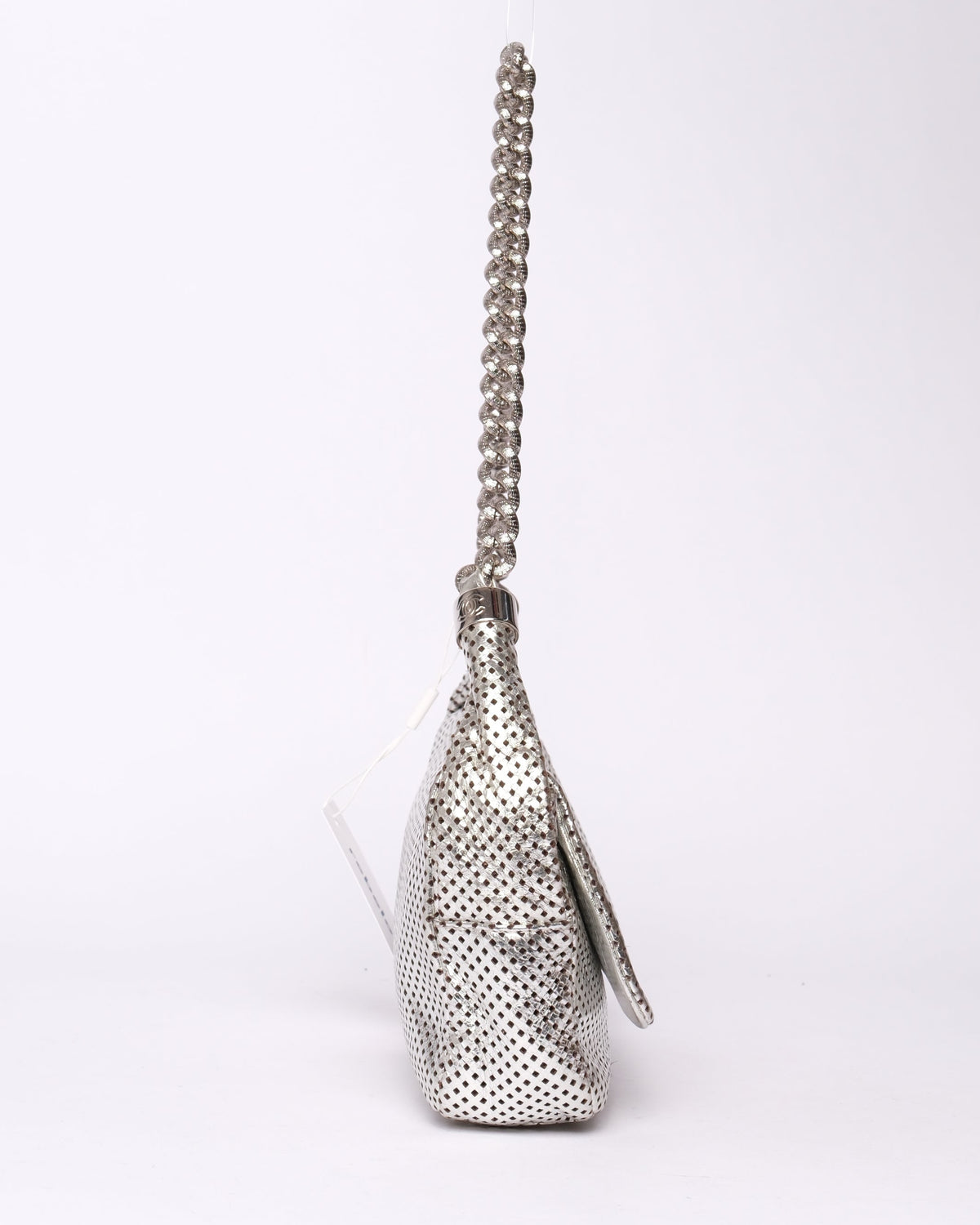 Chanel Silver Rodeo Drive Perforated Leather Shoulder Bag