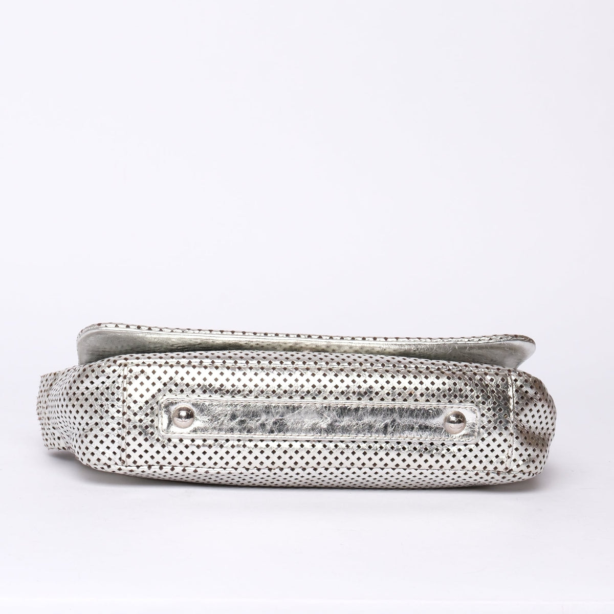 Chanel Silver Rodeo Drive Perforated Leather Shoulder Bag
