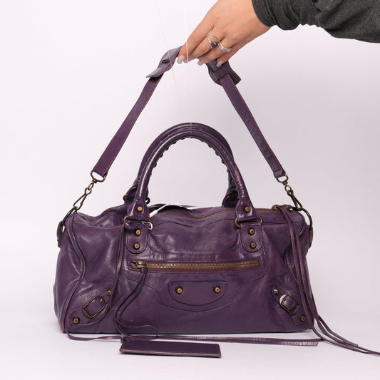 Balenciaga Purple Twiggy City Bag w/ Bronze Hardware