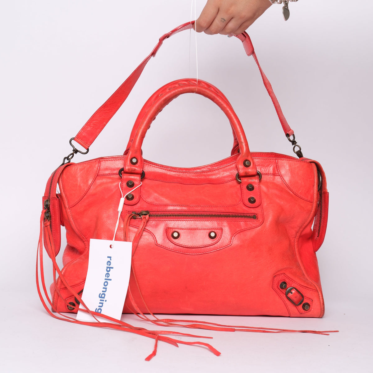 Balenciaga Fire Red City Bag w/ Bronze Hardware