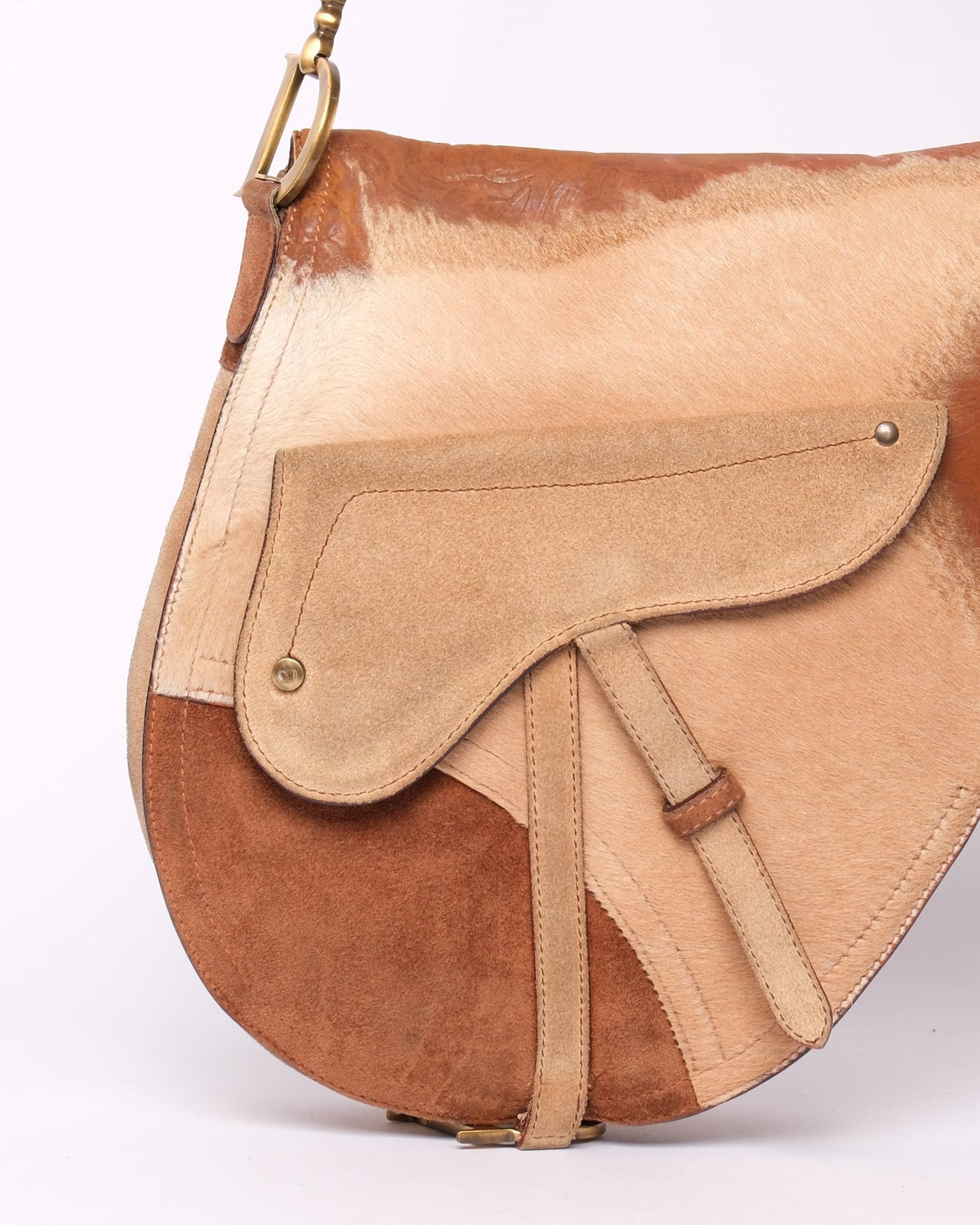 RARE Christian Dior Mixed Media Ponyhair Western Jumbo Crossbody Saddle Bag
