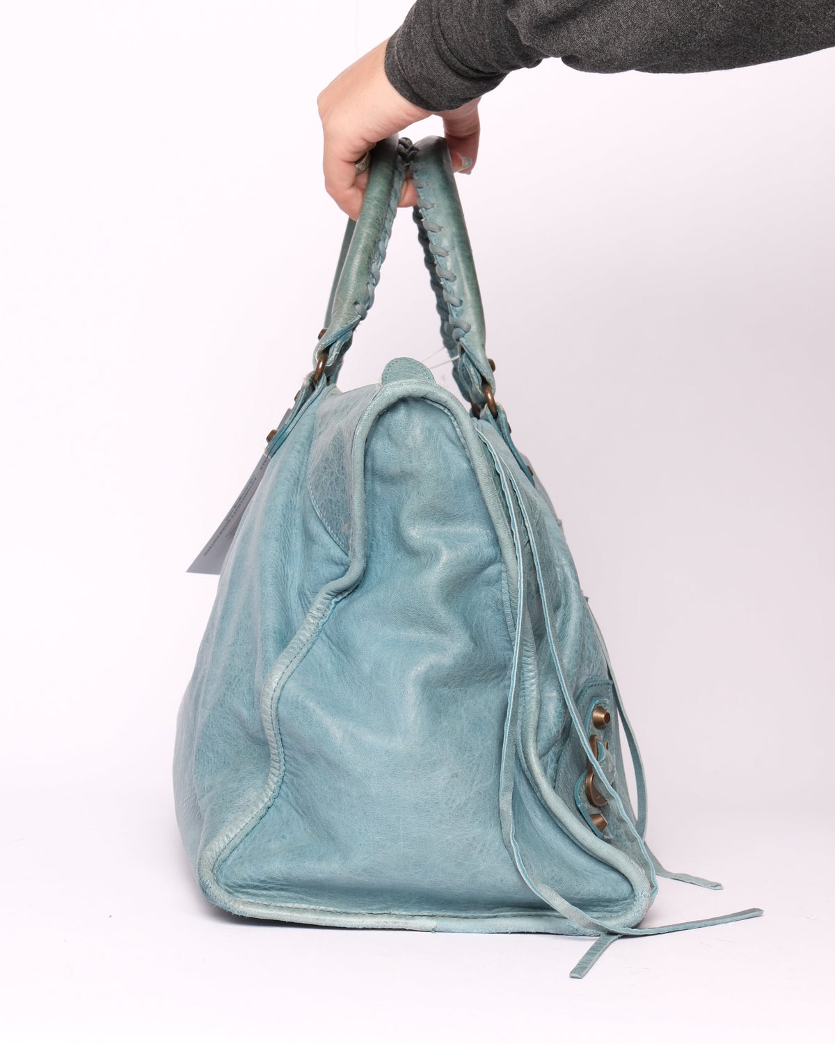 Balenciaga Teal Leather "Work" City Bag Brass HW