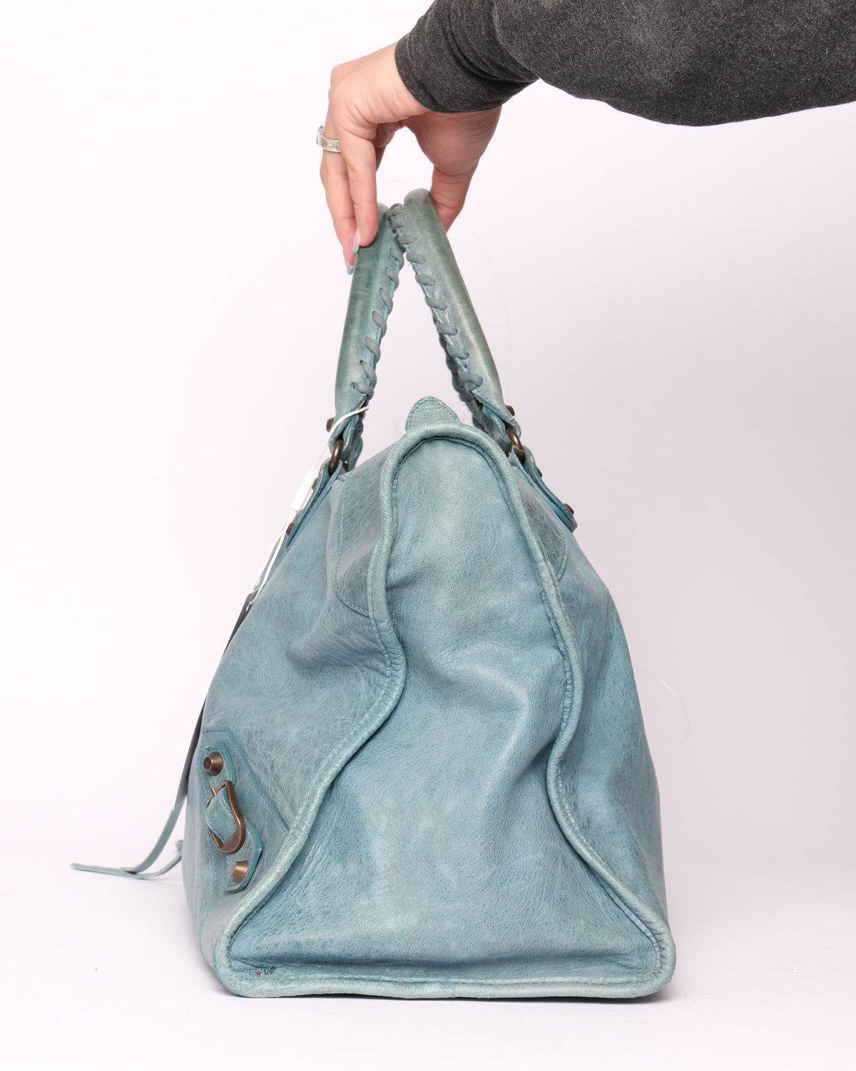 Balenciaga Teal Leather "Work" City Bag Brass HW