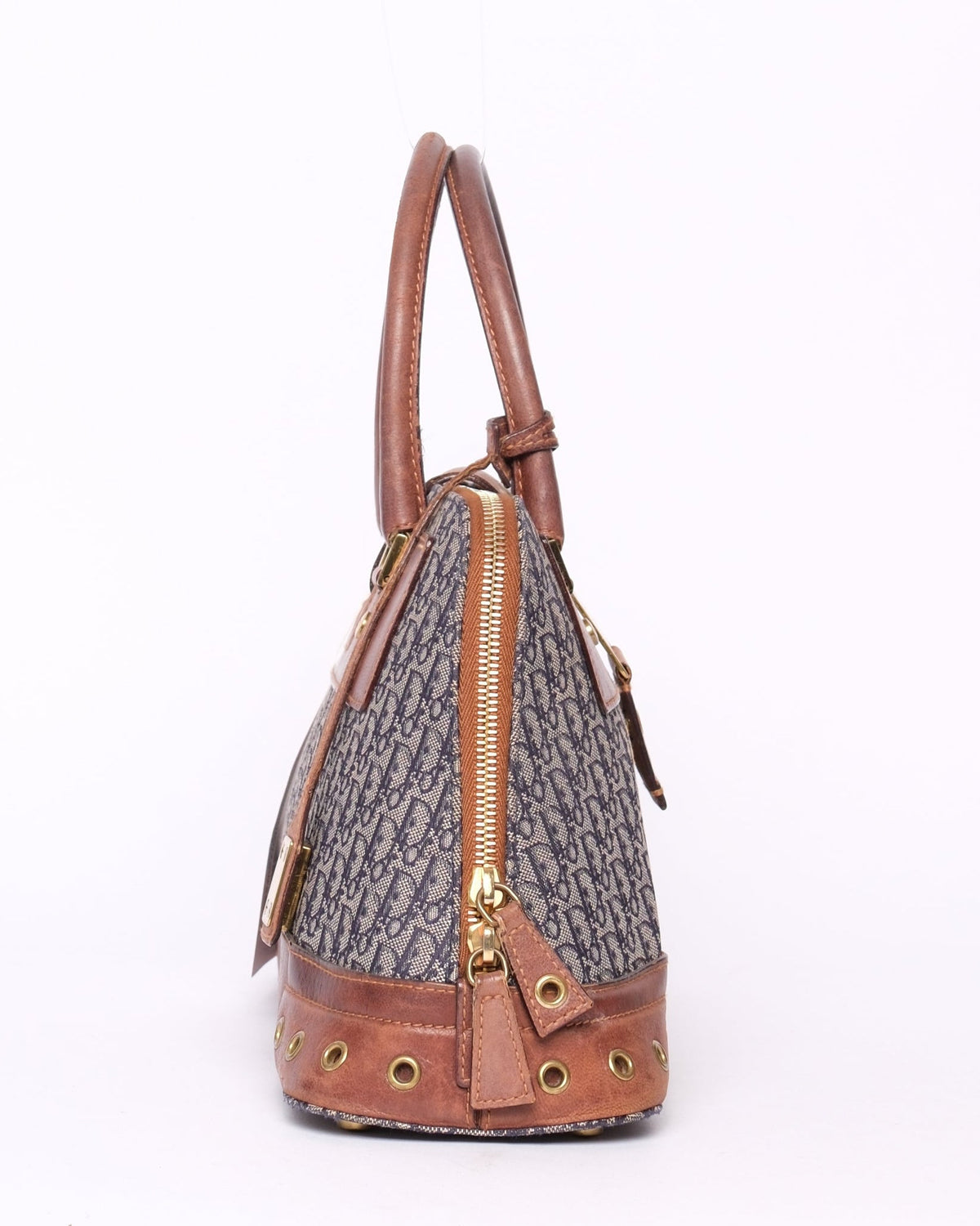 Christian Dior Navy Canvas & Brown Leather Diorissimo Street Chic Top Handle Bag
