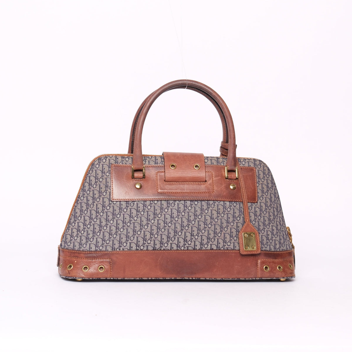Christian Dior Navy Canvas & Brown Leather Diorissimo Street Chic Top Handle Bag