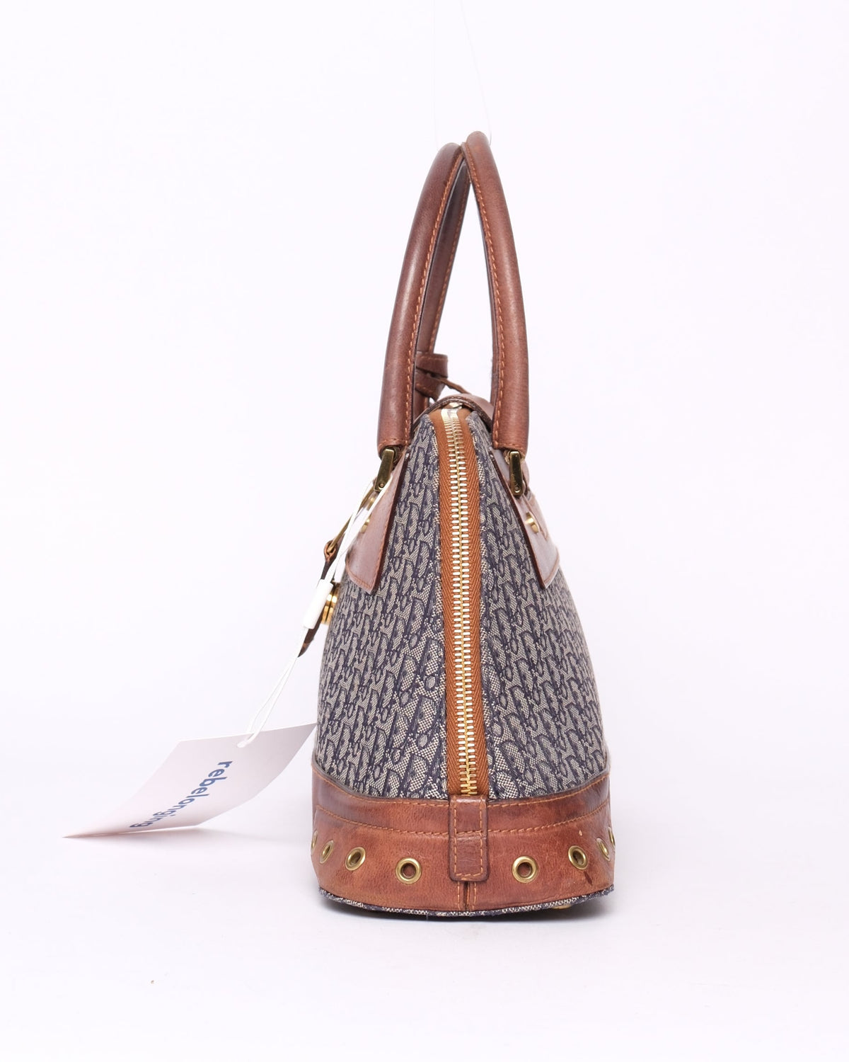 Christian Dior Navy Canvas & Brown Leather Diorissimo Street Chic Top Handle Bag