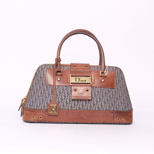 Christian Dior Navy Canvas & Brown Leather Diorissimo Street Chic Top Handle Bag