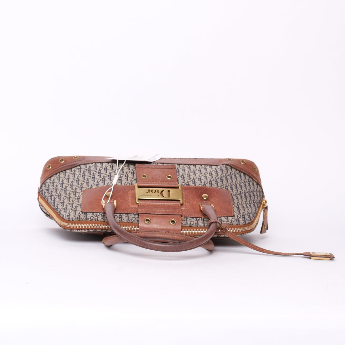 Christian Dior Navy Canvas & Brown Leather Diorissimo Street Chic Top Handle Bag