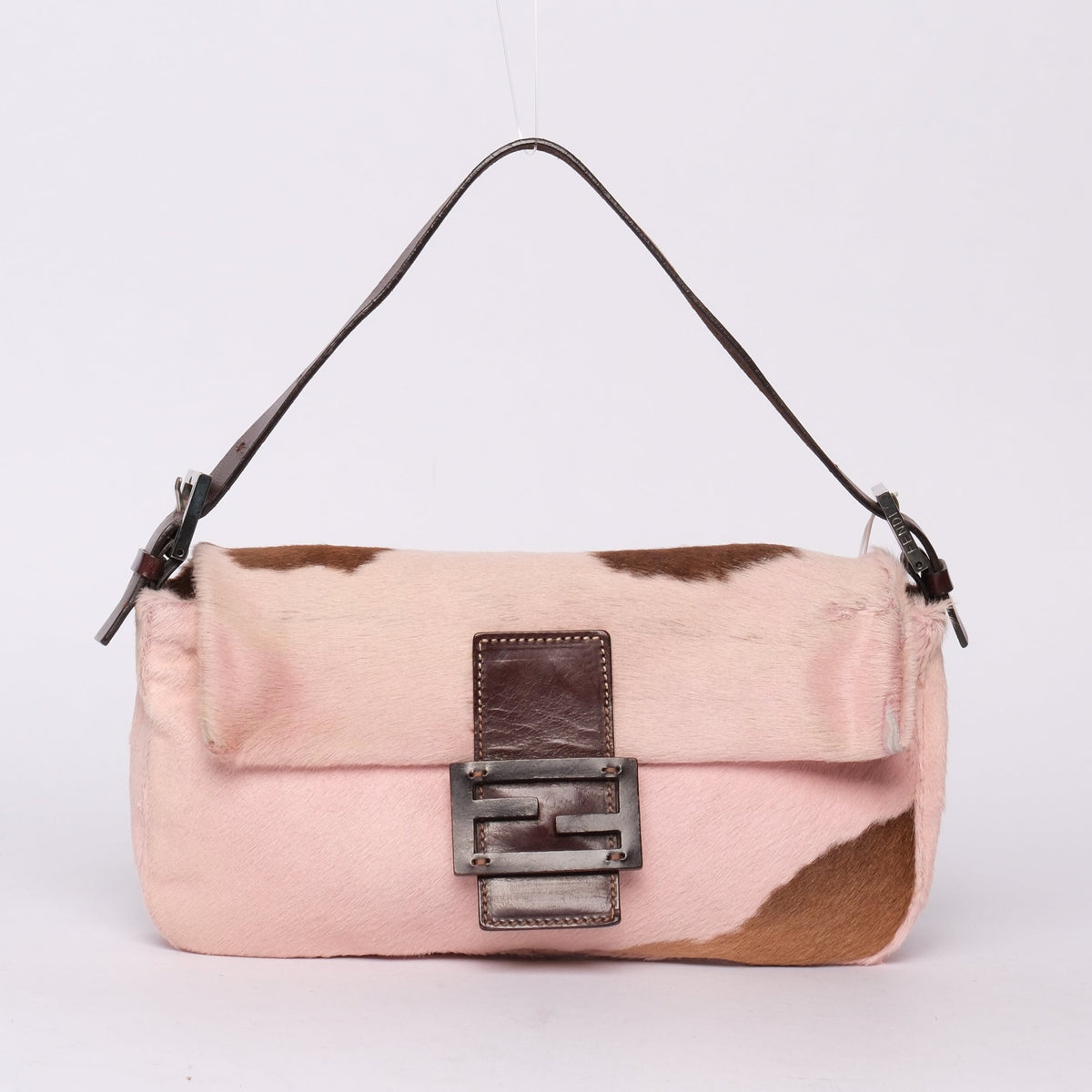 Fendi Pink Ponyhair Cow Printed Baguette Shoulder Bag