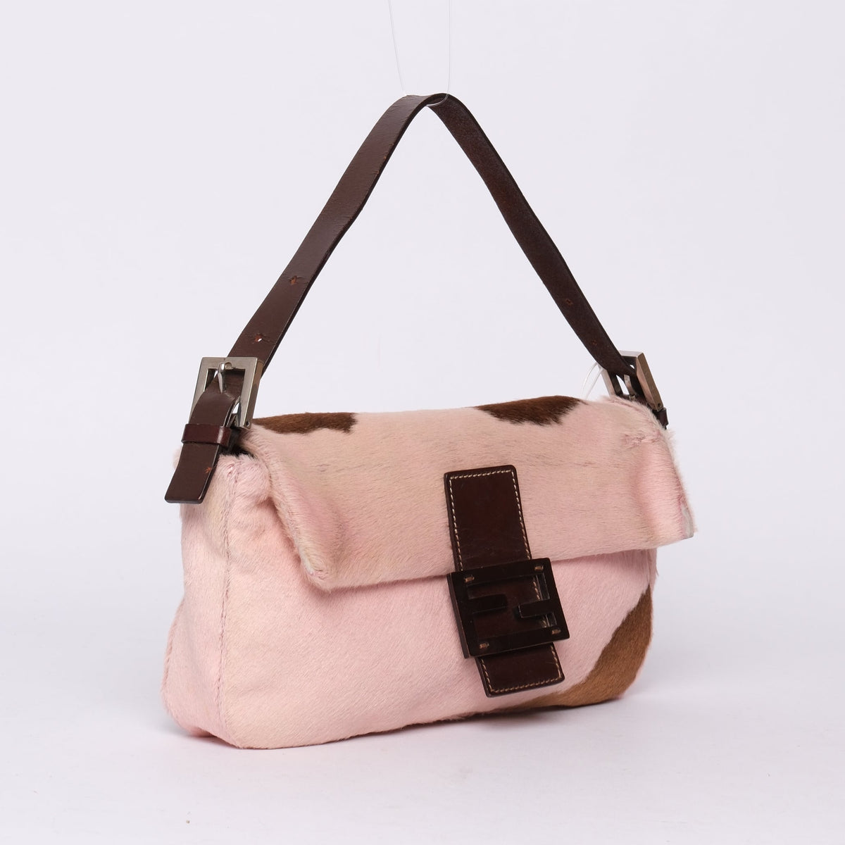 Fendi Pink Ponyhair Cow Printed Baguette Shoulder Bag