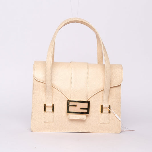 Fendi Beige Stone Hardware Top Handle Bag