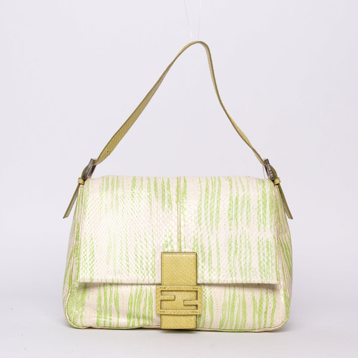Fendi Green Python Printed Mama Baguette Shoulder Bag