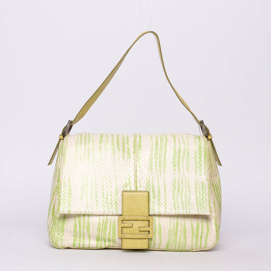 Fendi Green Python Printed Mama Baguette Shoulder Bag