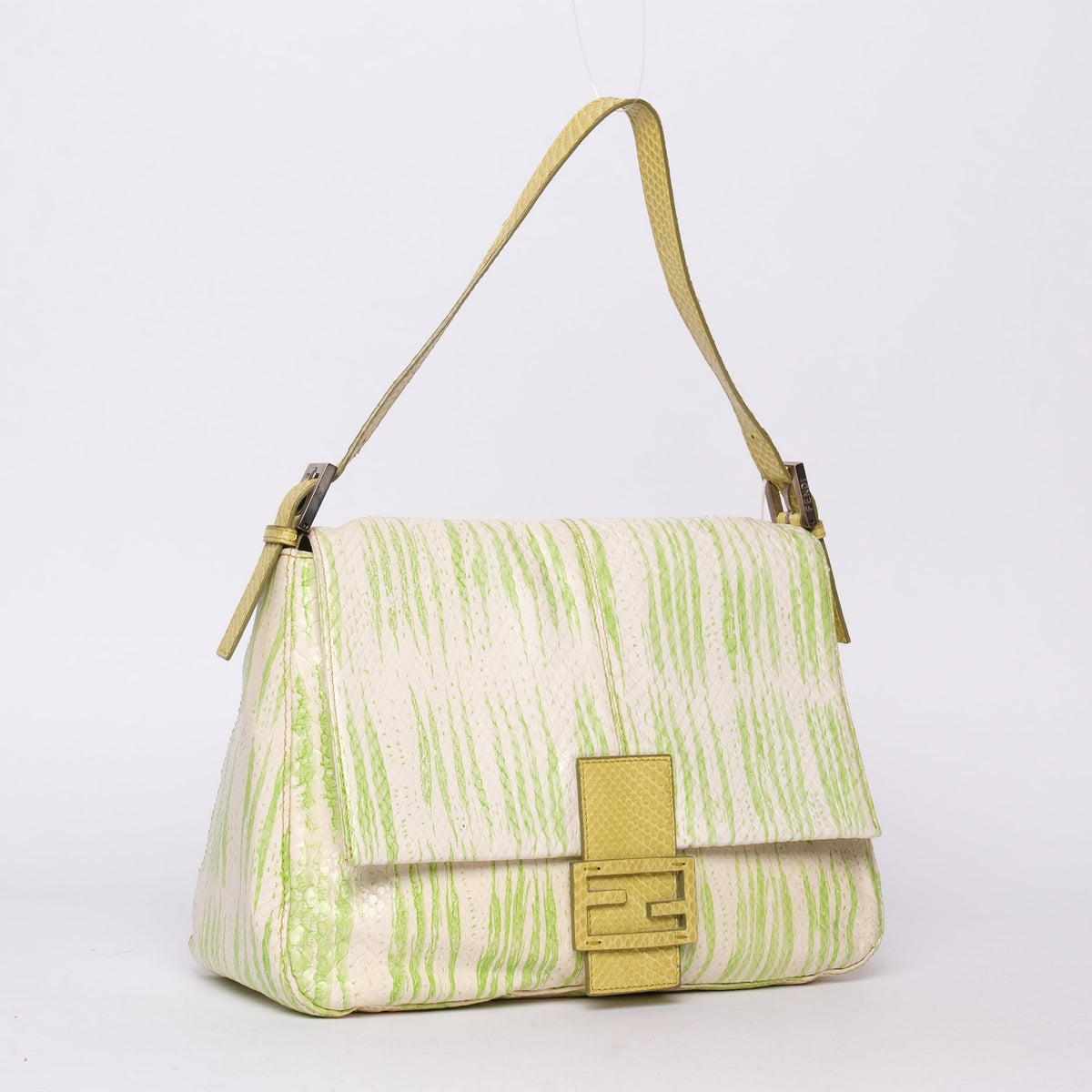 Fendi Green Python Printed Mama Baguette Shoulder Bag