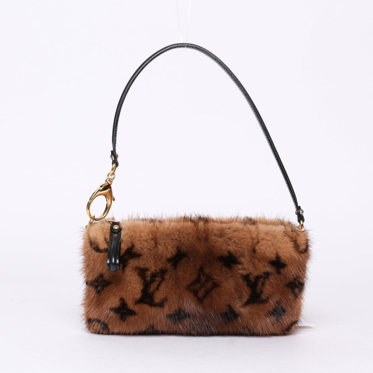 RARE Louis Vuitton 2009 Brown Mink Fur Monogram Pochette Shoulder Bag