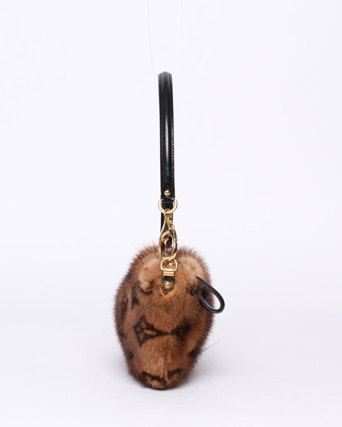 RARE Louis Vuitton 2009 Brown Mink Fur Monogram Pochette Shoulder Bag