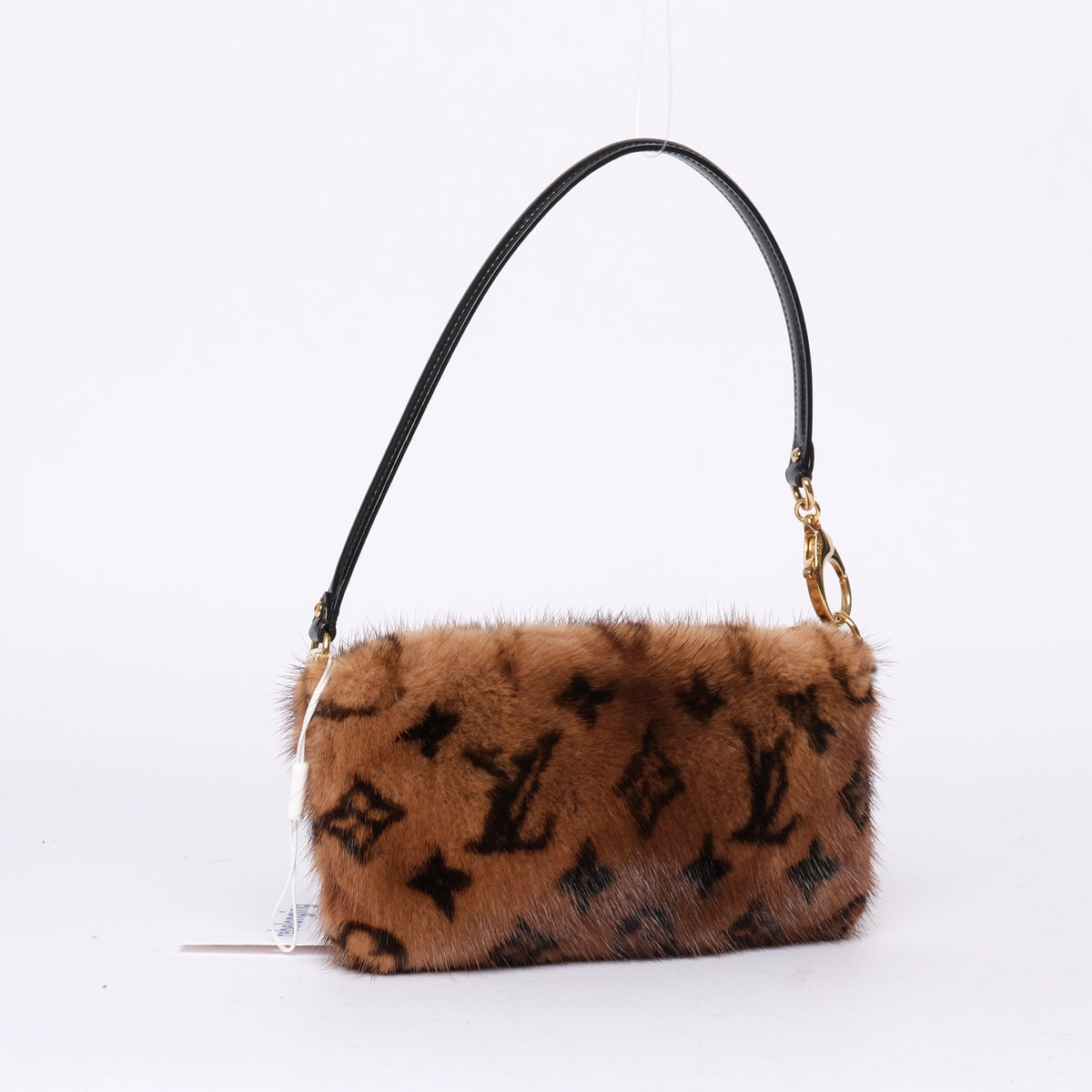 RARE Louis Vuitton 2009 Brown Mink Fur Monogram Pochette Shoulder Bag