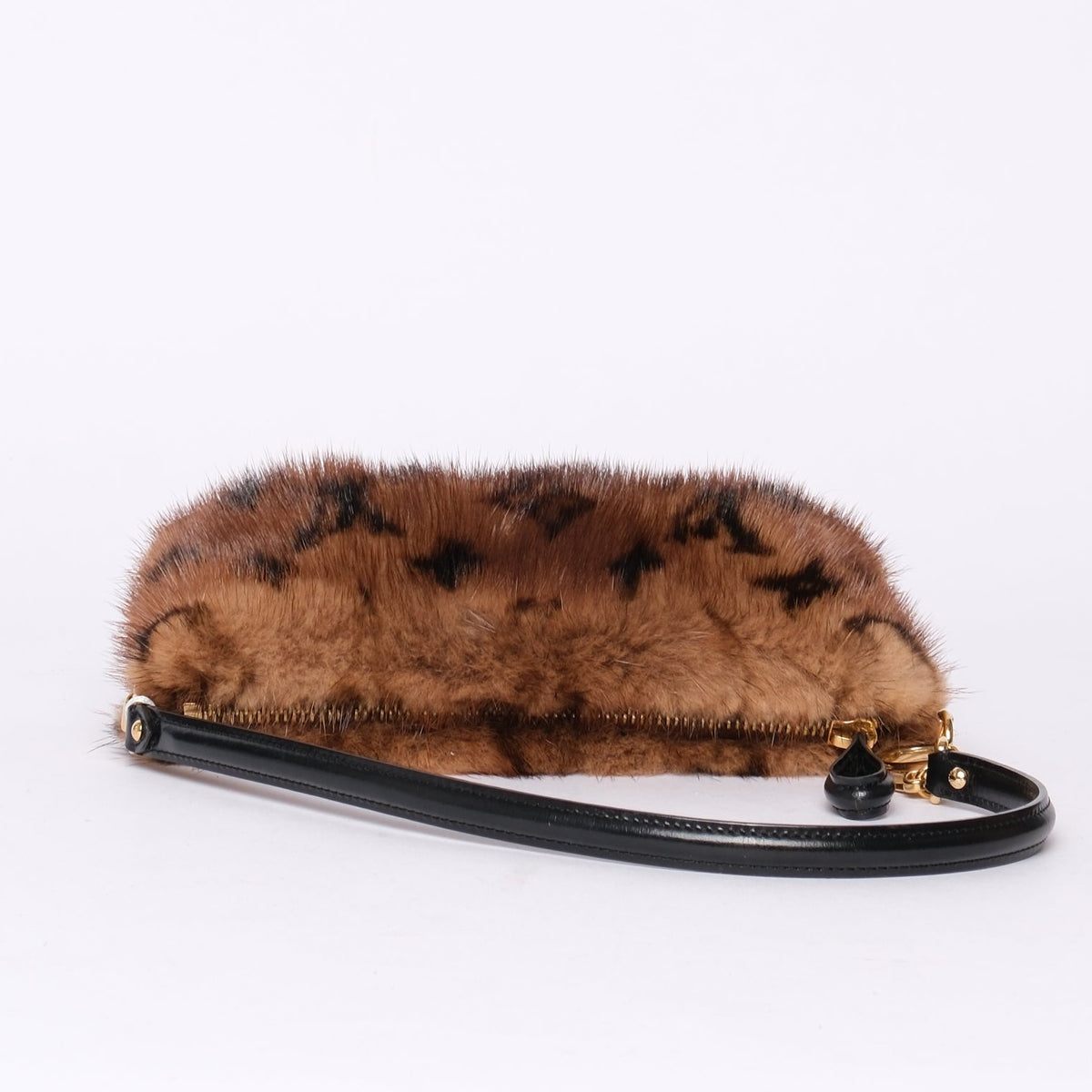 RARE Louis Vuitton 2009 Brown Mink Fur Monogram Pochette Shoulder Bag