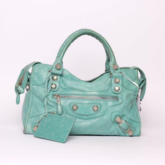 Balenciaga Teal Leather Giant SHW City Bag