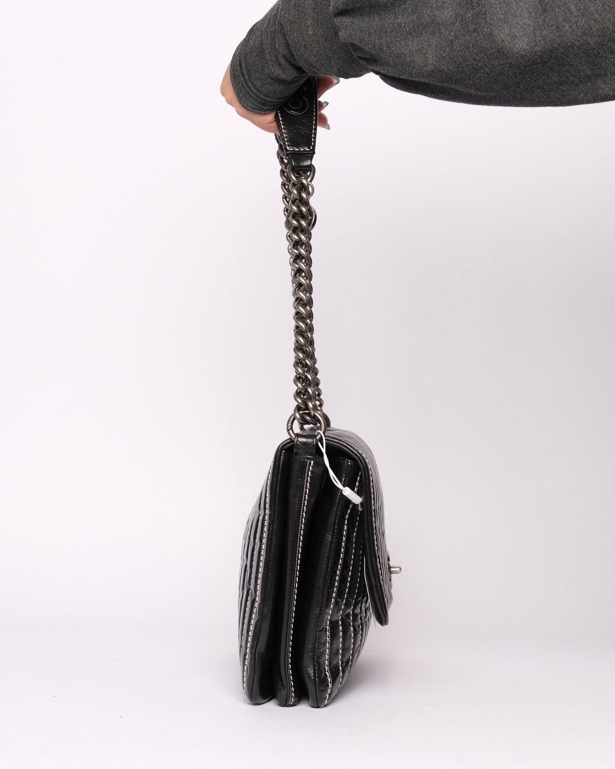 Chanel Black Vertical Stripe Stitch  Flap Bag